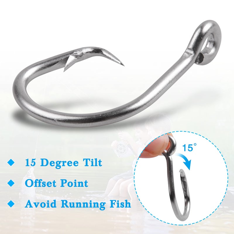SILANON Tuna Circle Hooks, Stainless Steel Catfish Circle Hooks Saltwater 2X Strong Short Shank Big Game Hooks for Catfish Bass Tuna Size 8/0-18/0 - Image 4